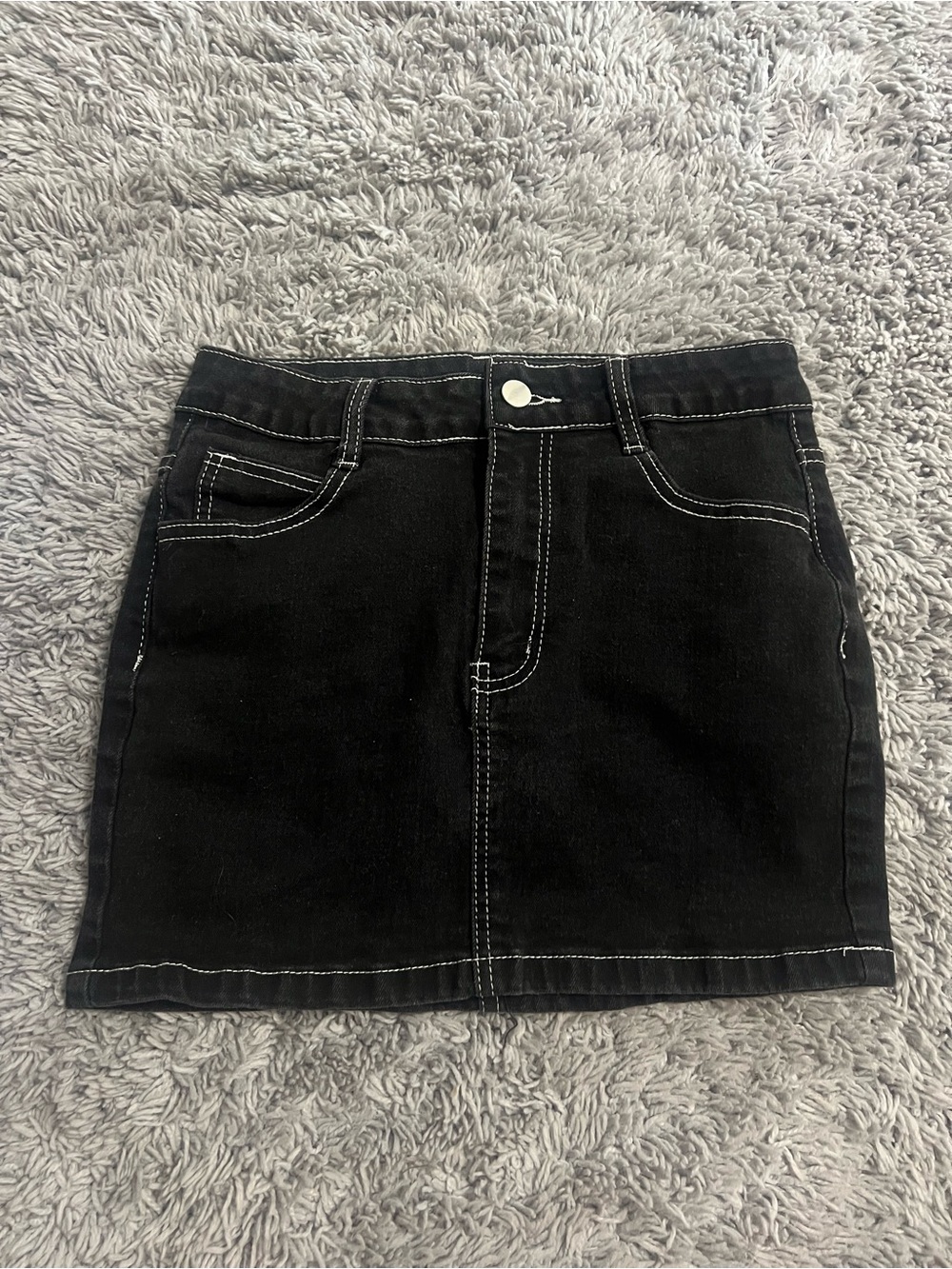 White Fox Boutique Black Denim Mini Skirt with Contrast Stitching